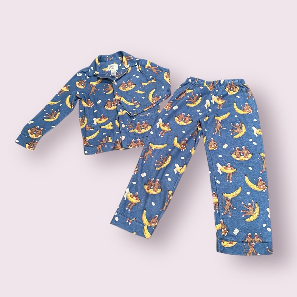 Nick & Nora Blue Pajama Set with Banana And Monkey Design Size 5T